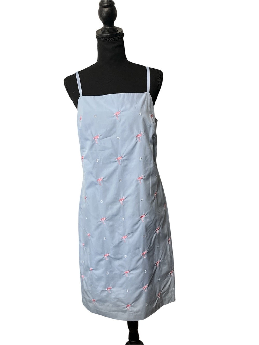 346 Brooks Brothers Blue Pink Flamingo Embroidered Sheath Dress Size 8 Preppy